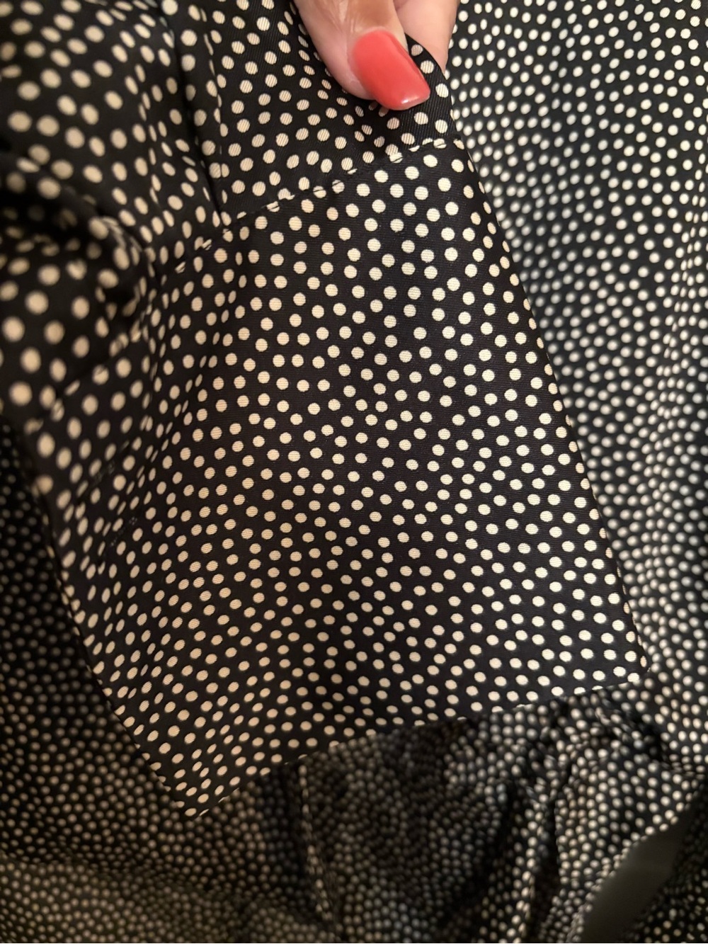 Zara Black & White Polka Dot Faux Wrap Blouse with Wide Cuff Sleeves - Picture 9 of 16